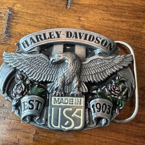 Vintage 1989 Harley Davidson Eagle Rose Belt Buckle Siskiyou Made in USA E-88